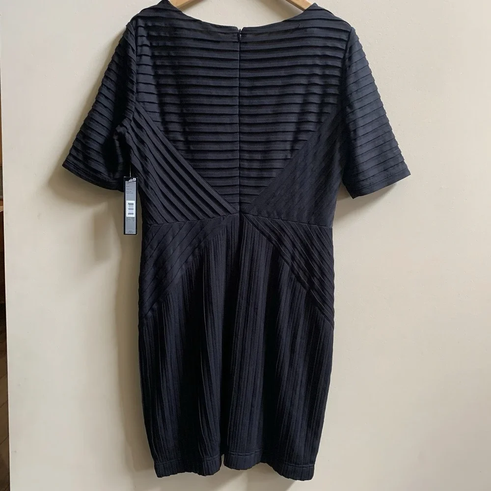 TAHARI ARTHUR S LEVINE PETITE SZ-14P Women's Black Dress 3/4Sleeves-Pleats NWT